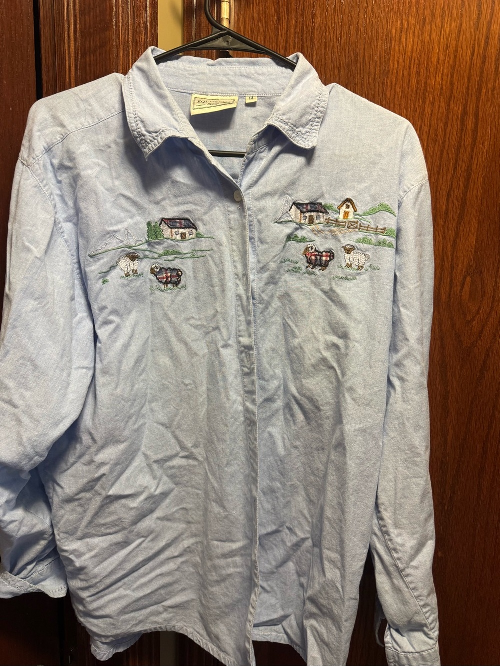 Light Blue Embroidered Farm Shirt - women size 14 good condition